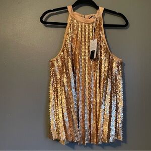 NWT T Tahari 10 Womens Gold Glam Sequin Halter Sleeveless Blouse Top Shirt R $98